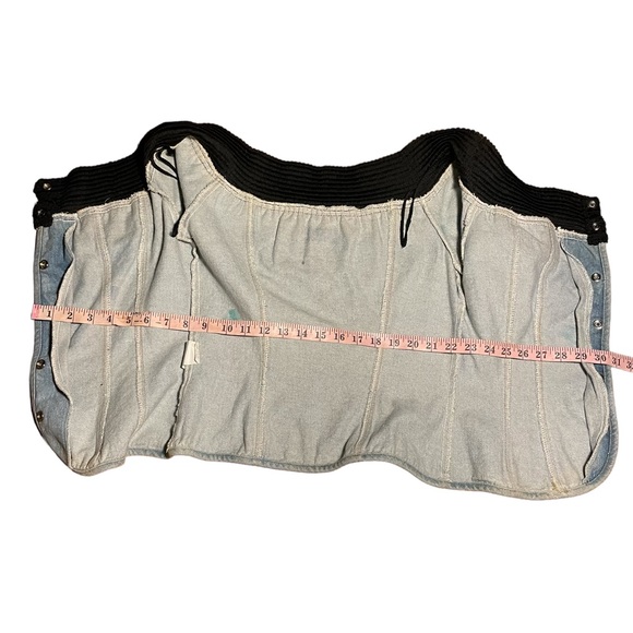 Vintage Denim Handmade Corset Style Repurposed Jeans Top Hand Painted in 80s - Picture 11 of 15